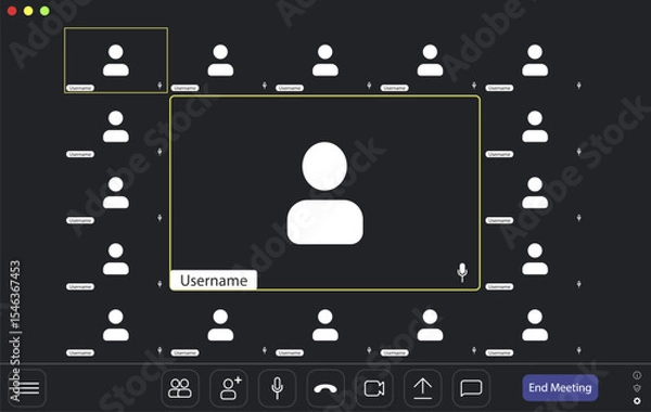Obraz Video conference user interface, video conference calls window overlay.