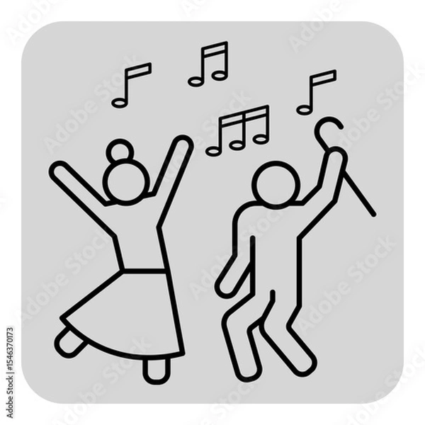 Obraz Two seniors enjoying lively dance together while music notes floating above. Celebration of life and community spirit in concept