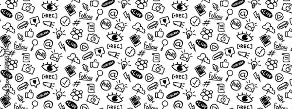 Fototapeta social media content creator doodle seamless pattern hand drawing background