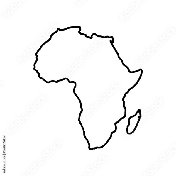 Fototapeta Outline of the continent of africa with madagascar island depicted in a simple black and white drawing