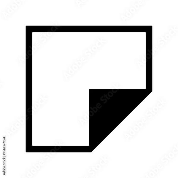 Fototapeta Square outline with a folded corner revealing a black triangle shape in the bottom right corner area, cky note or page curle icon