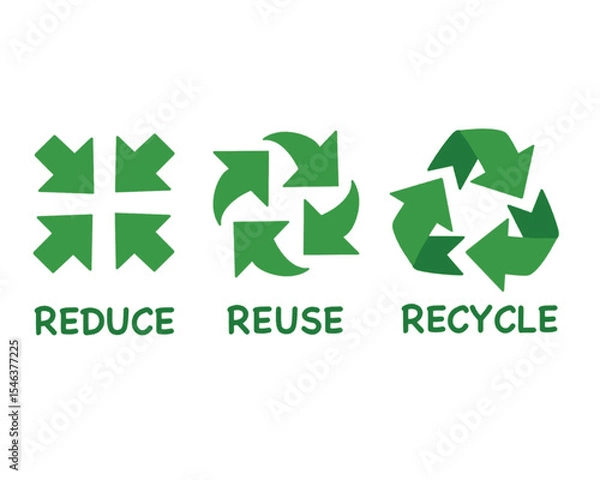 Obraz Vector reduce reuse recycle symbol set. Green icons on white background