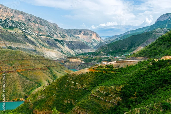 Obraz Picturesque landscape of deep Sulak canyon in the mountains of the North Caucasus of Dagestan. Russia