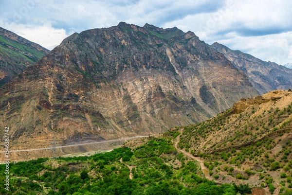 Obraz Picturesque landscape with layered beautiful mountains of the North Caucasus Dagestan Russia