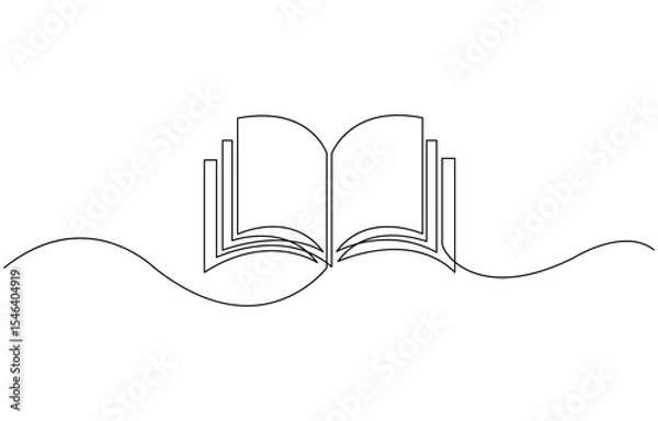 Fototapeta opened book continous line drawing minimalism decorative art, Education study and knowledge library concept in simple linear style. Editable stroke. Doodle vector illustration.