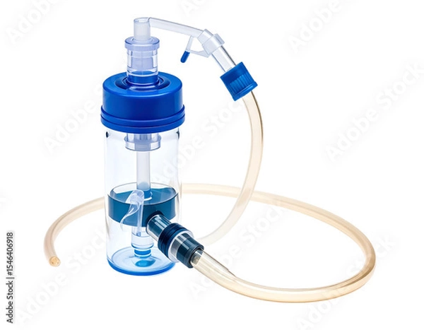 Fototapeta Transparent medical device for aspiration and suction with blue cap and flexible tubing for fluid handling