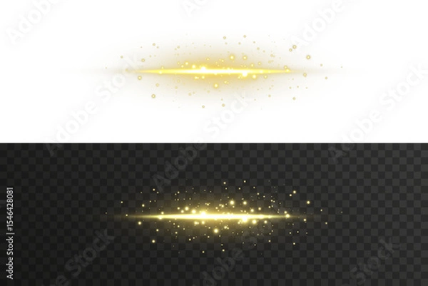 Fototapeta Holiday sparks drift gently across clear air. Golden haze surrounds festive nighttime scenery. Dusty stars twinkle in magical moonlight mist. Glitter breeze floats through snowy enchanted space. Spark