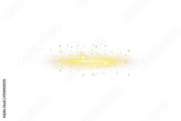 Fototapeta Holiday sparks drift gently across clear air. Golden haze surrounds festive nighttime scenery. Dusty stars twinkle in magical moonlight mist. Glitter breeze floats through snowy enchanted space. Spark