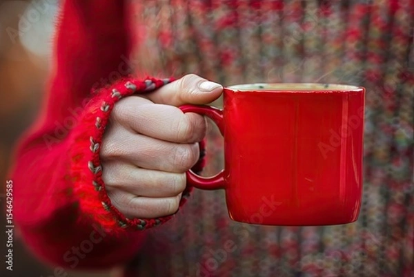 Obraz high resolution picture of Picture of a womans hand holding a red coffee mug