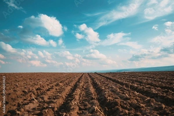 Obraz Pixel Perfect Image of Beautiful Shot of a Freshly Plowed Farm Field on a Blue Sky