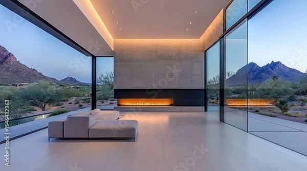 Obraz Desert Modern Living Room with Panoramic Mountain Views