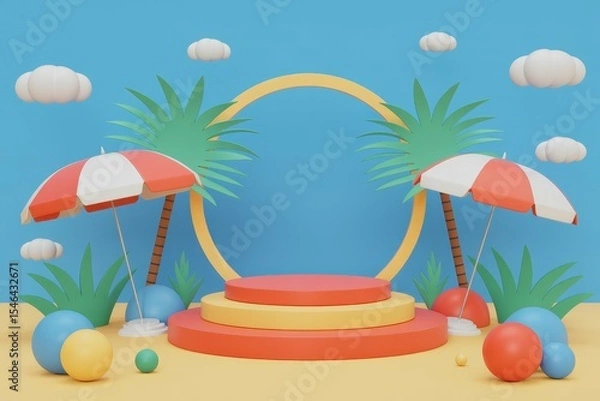 Obraz 3d paper podium beach theme background