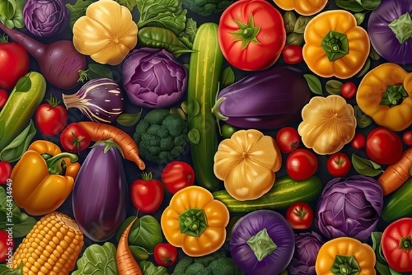 Obraz Vibrant Color Visual of Assorted Vegetables Texture Vector Illustration