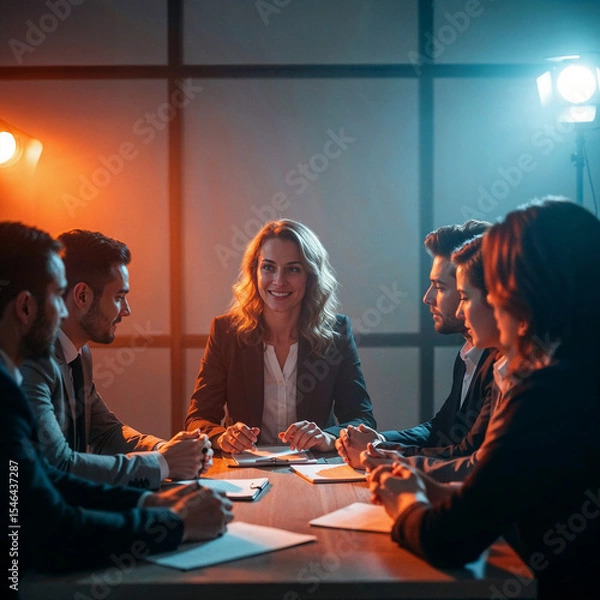 Obraz Business team meeting around table in modern office
