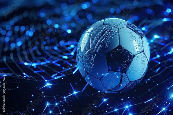 Obraz Detailed Image of Soccer Ball with Blue Technology Background for Sports Tech Concepts