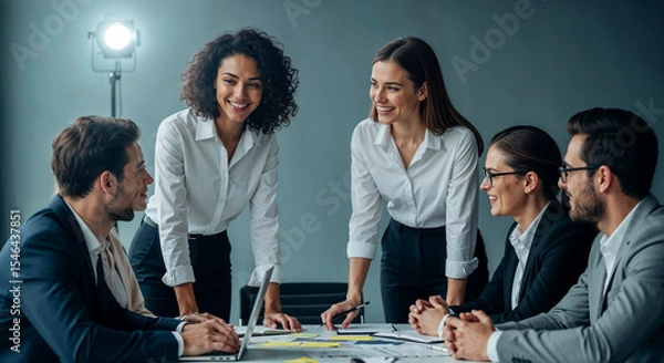 Obraz Happy diverse business team collaborating on project