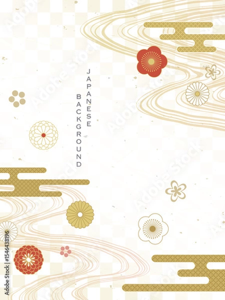 Obraz 上品な和柄の背景／流水・菊・梅