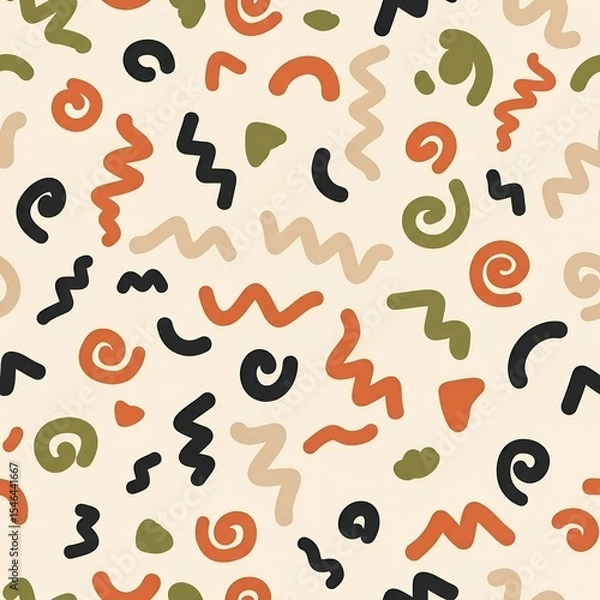 Fototapeta Seamless abstract doodle pattern with squiggles and spirals in earthy tones