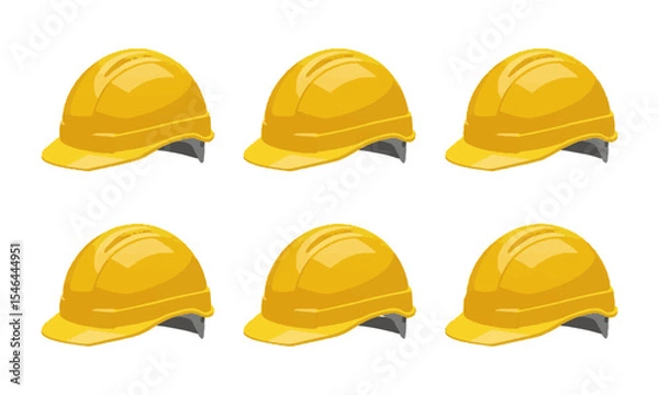 Fototapeta Modern vector illustration of a yellow construction safety helmet, front-left, side-left, side-right, and front-right—similar, easily editable and scalable.