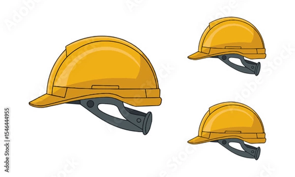 Fototapeta Modern vector illustration of a yellow construction safety helmet, front-left, side-left, side-right, and front-right—similar, easily editable and scalable.