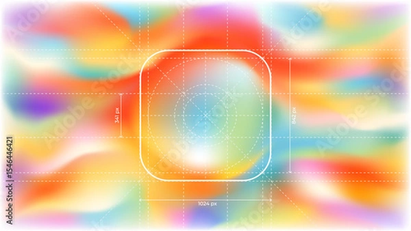 Fototapeta Vector illustration of mobile app icon with measurement lines. UI layout with guides showing size and spacing. Ideal for design specs, interface guidelines, and app development visuals. Editable lines