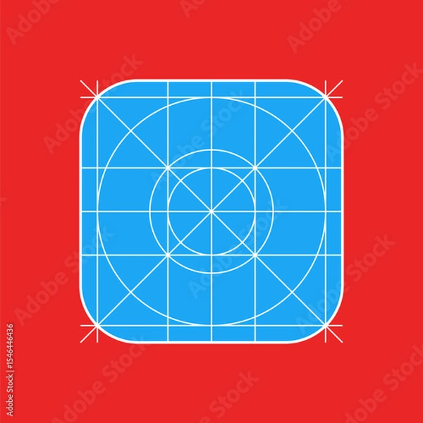 Fototapeta Vector illustration of mobile app icon with measurement lines. UI layout with guides showing size and spacing. Ideal for design specs, interface guidelines, and app development visuals. Editable lines
