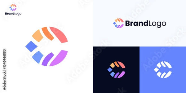 Fototapeta Modern letter C circular dynamic flat colorful. Logo icon design vector illustration. Symbol initial alphabet geometric shape for unity innovation, vibrant energy. Suitable for brand identity business