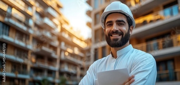 Obraz Confident Arab Engineer at Construction Site