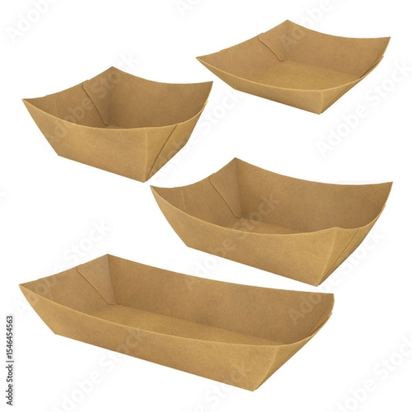 Obraz A collection of four brown paper food trays designed for serving snacks or meals at events or food stalls.