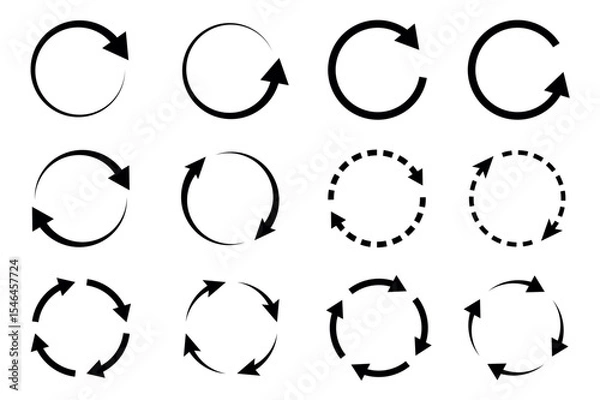 Obraz set of different circle round arrow icons isolated vector illustration