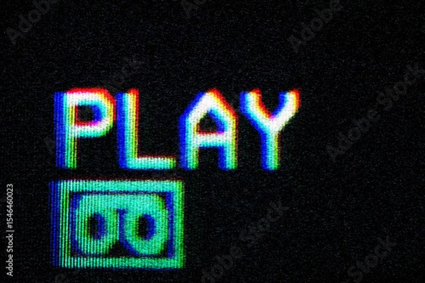 Obraz Glitch camera effect. Retro VHS background. Old video template. No signal. Static TV noise, bad TV signal.	