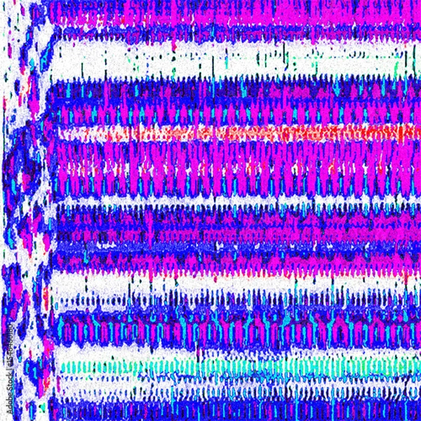 Obraz Glitch camera effect. Retro VHS background. Old video template. No signal. Static TV noise, bad TV signal.	