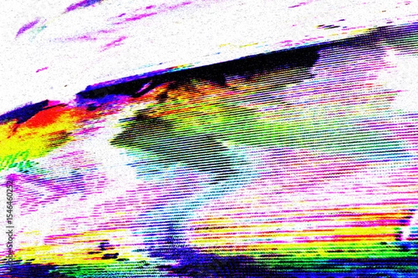 Fototapeta Glitch camera effect. Retro VHS background. Old video template. No signal. Static TV noise, bad TV signal.	