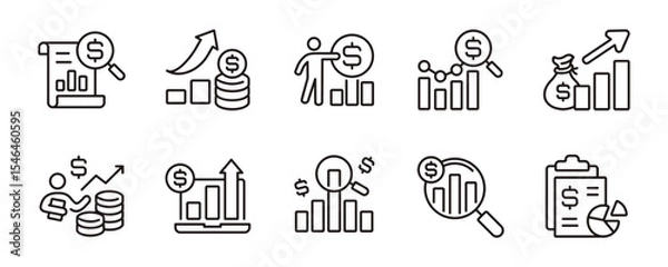 Fototapeta financial report icon line set business earning growth chart bar vector accounting performance analysis evaluation signs outline illustration