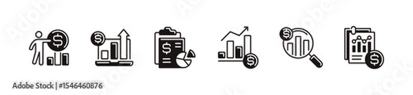 Fototapeta business financial report chart icon line set finance money profit growth performance analysis signs vector illustration for web and app