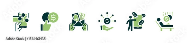 Fototapeta simple passive income icon set people hand holding money salary financial investment earning profit growth signs vector illustration for web and app