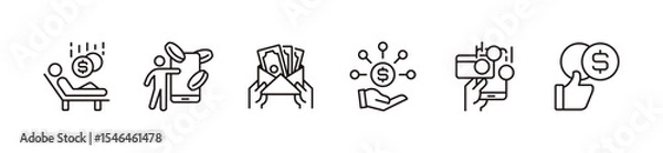 Fototapeta financial income icon line set business earning profit vector people or hand holding money salary passive income signs outline illustration for web and app