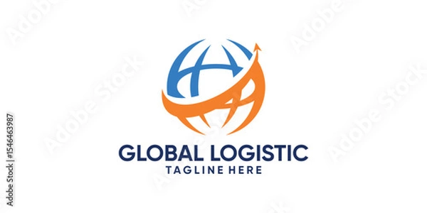 Fototapeta logo design global and logistic,plane,send,arrow,,symbol,icon,idea,creative,elegant.