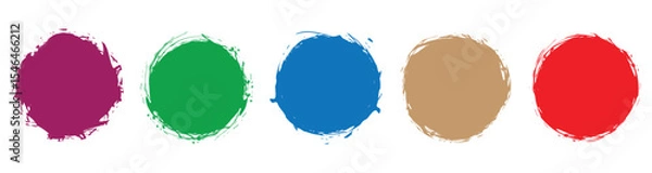Fototapeta Grunge Circle Vector Colorful Set Vector Design. Grungy textured hand printed circle shapes collection.  Circular Brush Stroke Set.
