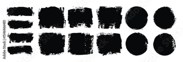 Fototapeta Set of vector paint brush stroke, ink splash and grungy decoration elements. Freehand grunge brush illustration. Grungy brushes collection. Brush stroke paint boxes on white background - stock vector.