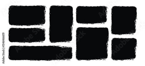 Fototapeta Set of grunge square template backgrounds. Vector black painted squares or rectangular shapes. Monochrome design elements set. One color monochrome artistic hand drawn backgrounds square shapes.