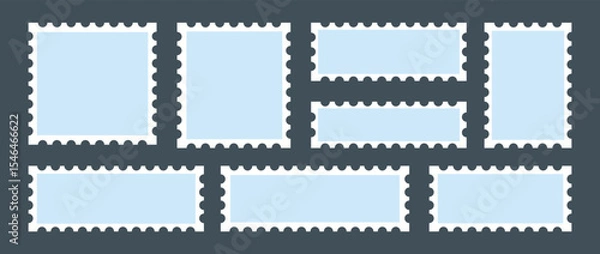 Fototapeta Postage stamp borders set vector. Postage Stamps in flat design. Mockup postage stamps with shadow. Blank postage stamp borders template collection. 