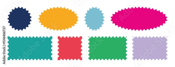 Fototapeta Set of Zig zag edge rectangle shape, colorful collection. Different shapes and sizes frame with zigzag edge. stickers circle, square, oval and rectangle labels.