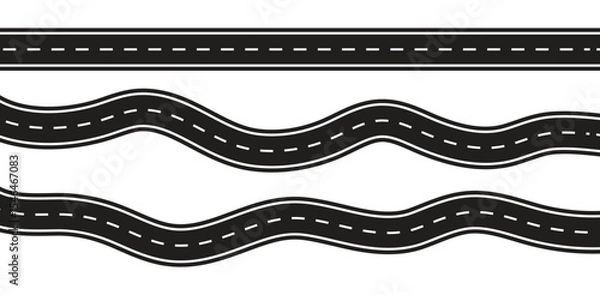 Fototapeta Set of Wavy Road top view, winding Wavy winding curves roads and horizontal path. Horizontal asphalt road template. Flat vector illustration curves asphalt road isolated - vector