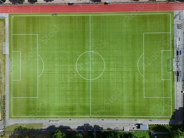 Fototapeta a football field photographed with a drone