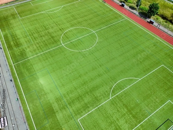Fototapeta a football field photographed with a drone