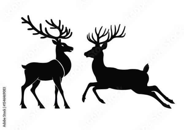Fototapeta Running and Standing Deer Silhouette Vector