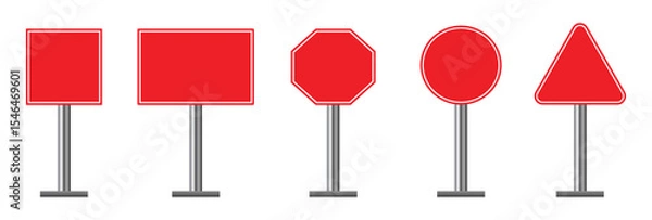 Fototapeta Set of blank Red road sign or Empty traffic signs and Yellow Road signs Set. isolated on white background. Objects clipping path