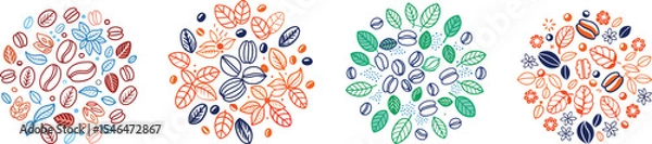 Fototapeta coffee beans and leaves texture background set vector illustration