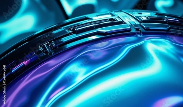 Obraz Flowing Teal And Violet Fabric With Obsidian Accents, Elegant Technological Design Concept